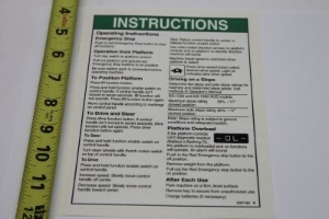 Genie Lift Part # 1257184GT - DECAL, OP INST,PLAT, GS30, AUS, EA