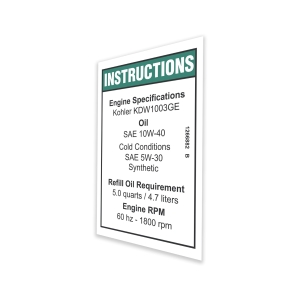 Genie Lift Part # 1266882GT - DECAL, KOHLER ENGINE SPECS, EA