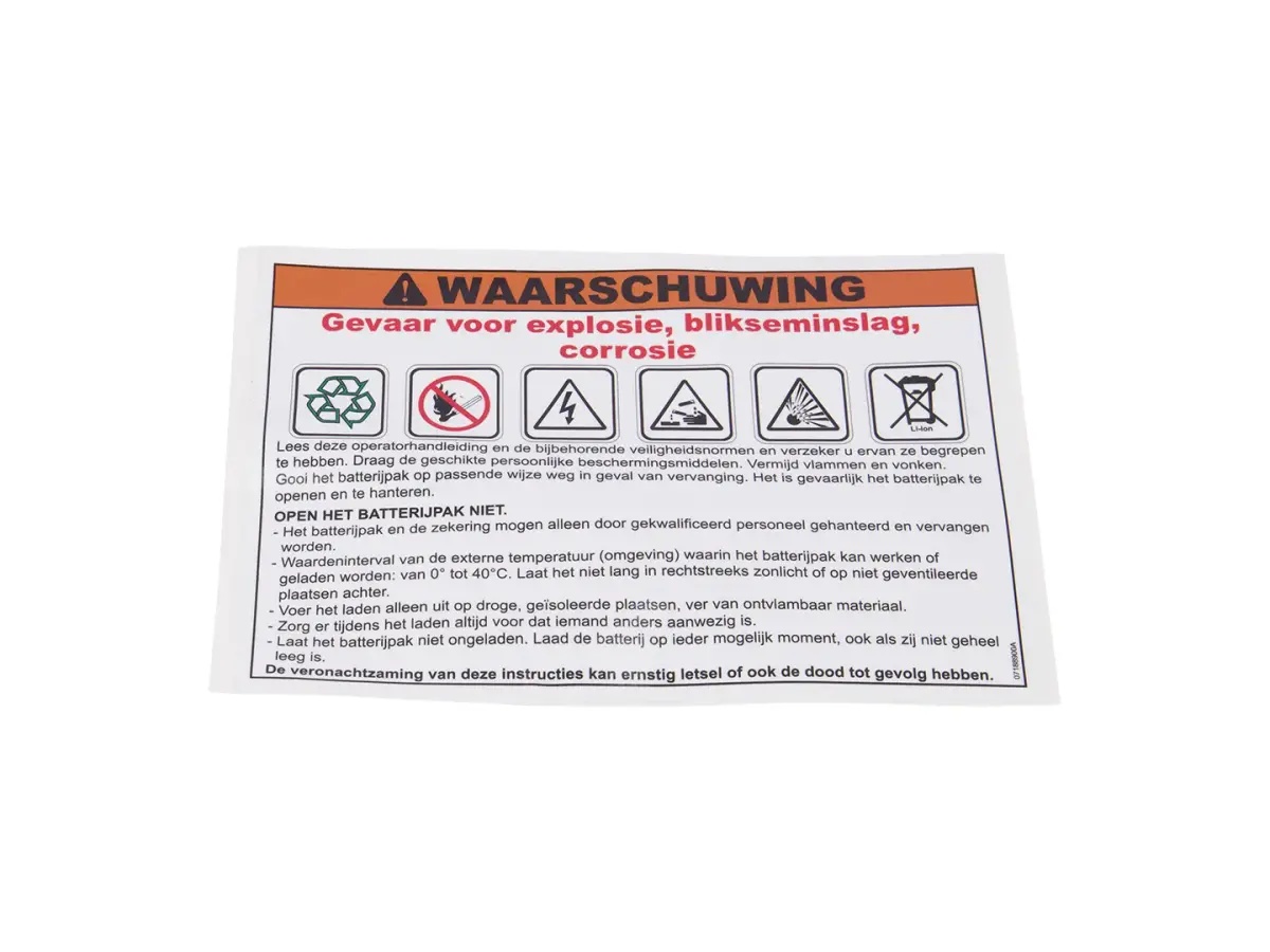 JLG Part # 07188900 | STICKER LITHIUM, EA