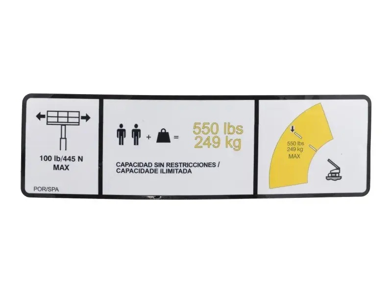 JLG Part # 1001162426 | DECAL,550 LBS MAX CAPACITY, EA
