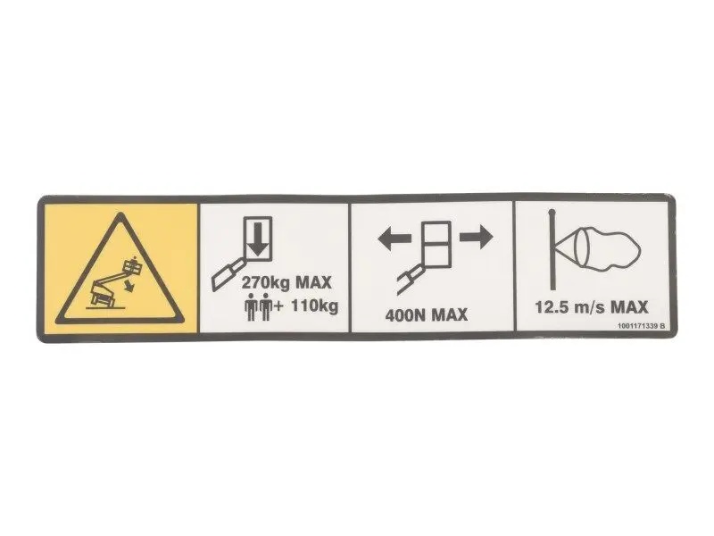 JLG Part # 1001171339 | DECAL,WARNING MAX CAP. (CE), EA