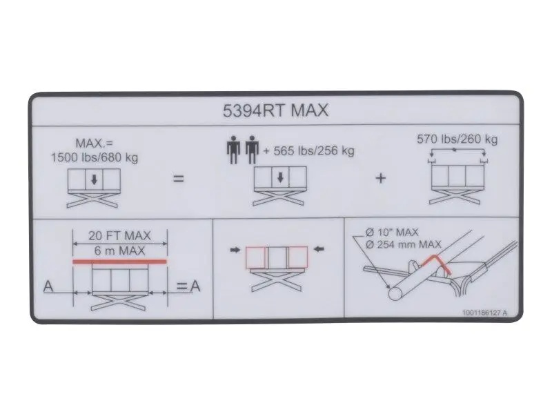 JLG Part # 1001186127 | DECAL,PIPE RACK CAPACITY, EA
