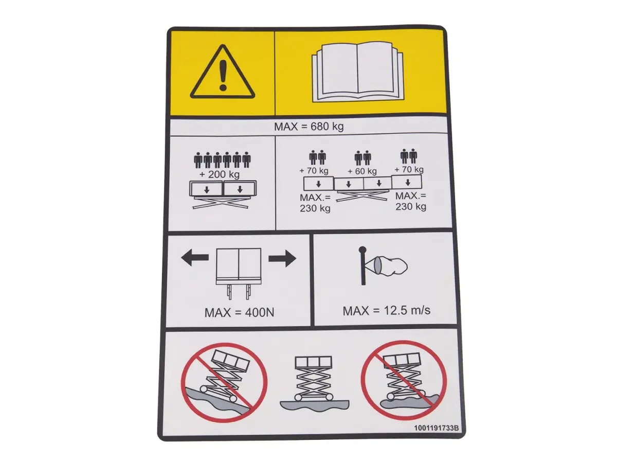 JLG Part # 1001191733 | DECAL,CAP (680KG) DUAL, EA