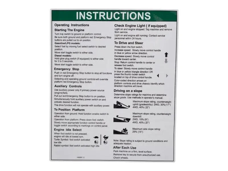 JLG Part # GN1000057 | GN-DECAL,NOTICE OPER INST IC, EA