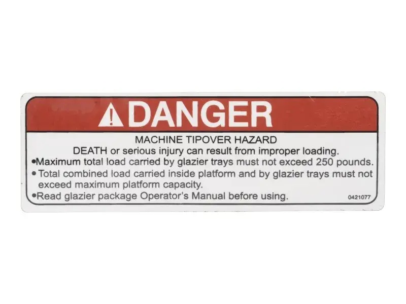 JLG Part # SN0421077 | SN-DECAL,DANGER TIPOVER HAZARD, EA