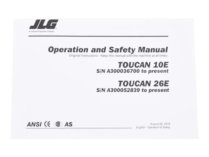 JLG Part # 31210174 | T10/226E GBL OPER/SAFETY, EA