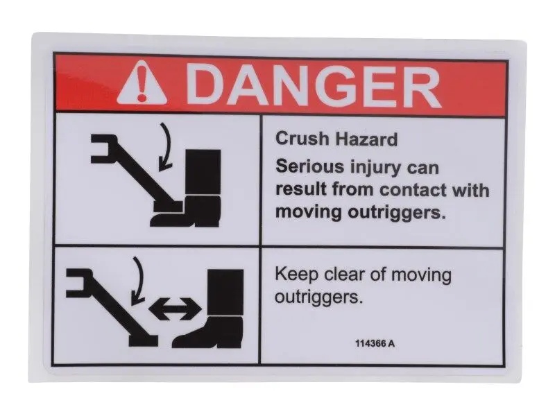JLG Part # GN114366 | GN-DECAL, FOOT CRUSH, OUTRIG, EA