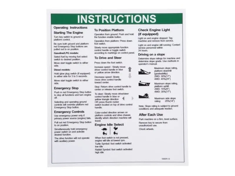 JLG Part # GN133374GT | GN-DECAL, NOTICE OPERATING, EA
