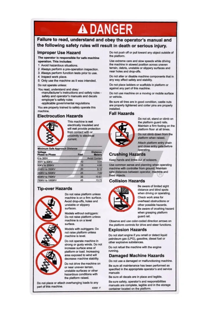 JLG Part # GN43091GT | GN-DANGER GENERAL SAFETY, EA
