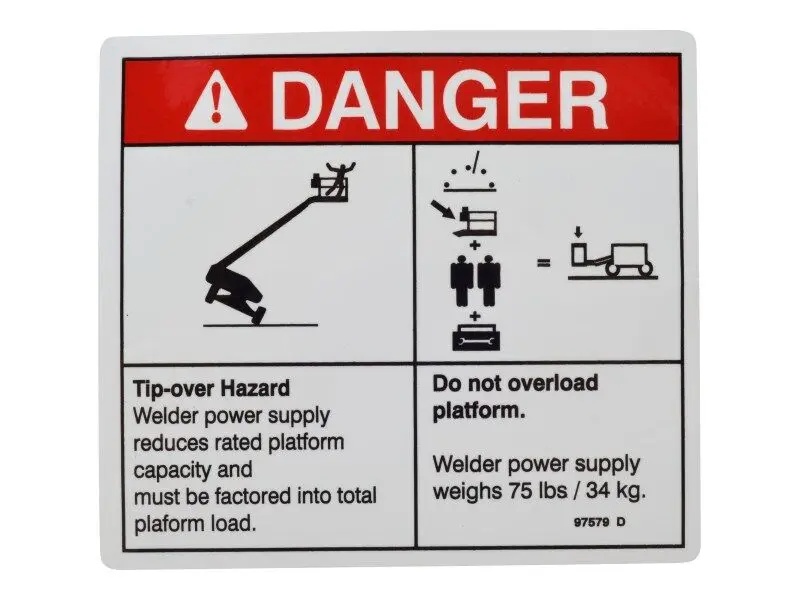 JLG Part # GN97579GT | GN-DECAL, DANGER, TIP-OVER, EA