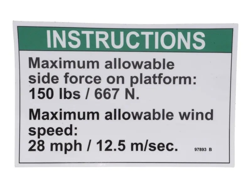 JLG Part # GN97893 | GN-DECAL, NOTICE SIDE FOR/WIND, EA