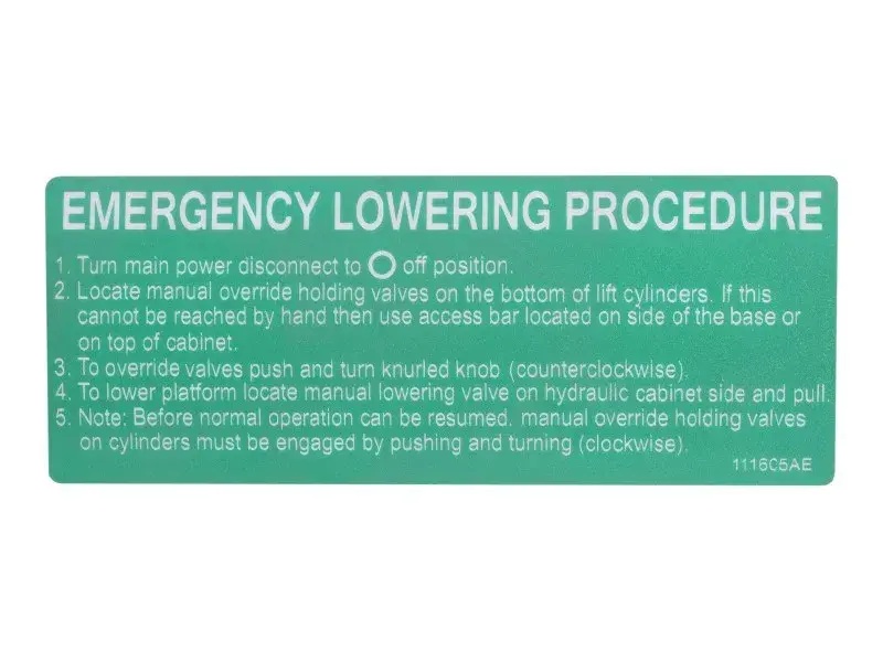 JLG Part # SJ111605 | SJ-DECAL, LOWER PROCEDURE, EA