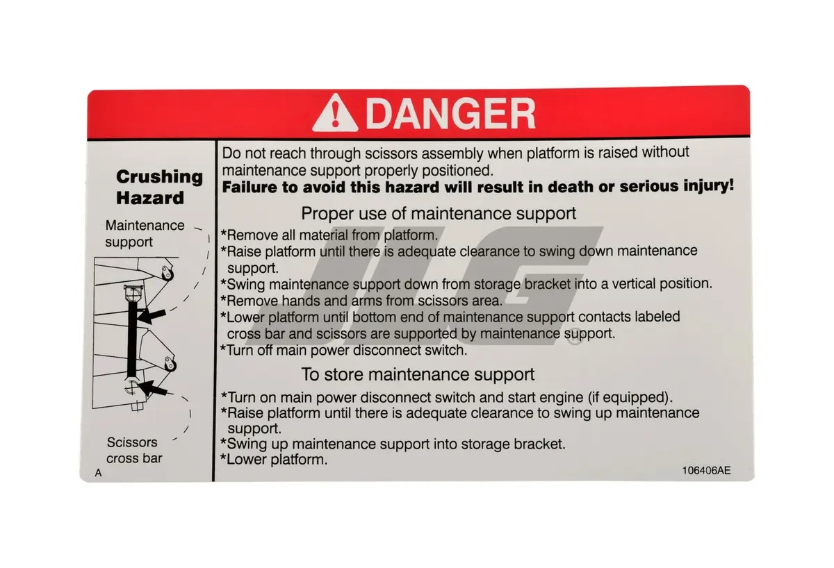 JLG Part # 106406SJ | SJ-DECAL, SAFETY BAR, EA