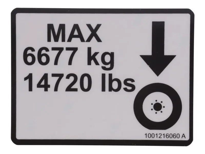 JLG Part # 1001216060 | DECAL,MAX TIRE LOAD, EA
