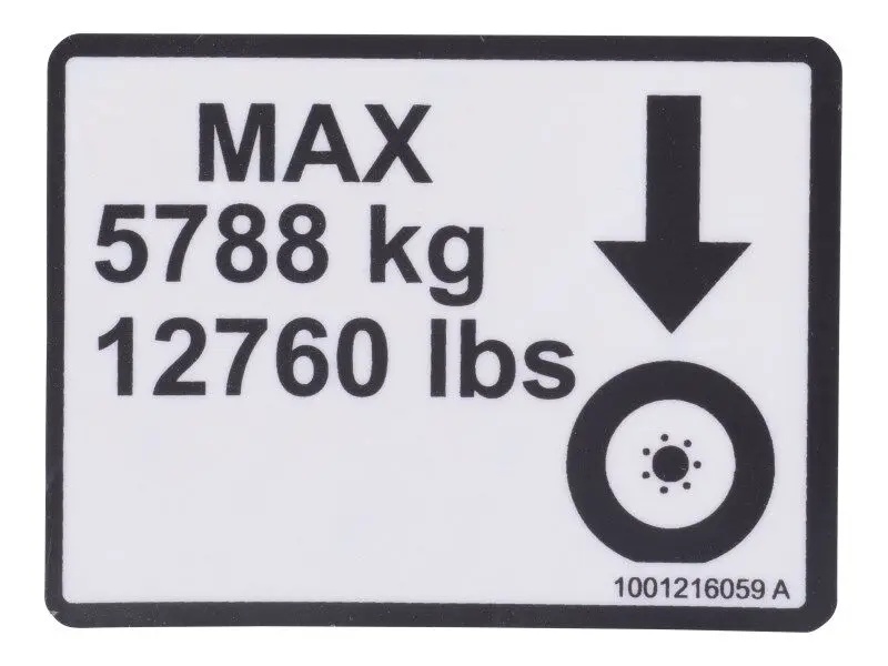 JLG Part # 1001216059 | DECAL,MAX TIRE LOAD, EA