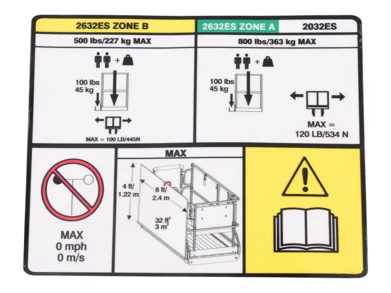 JLG Part # 1001182848 | DECAL,PANEL CARRIER CAPACITY, EA