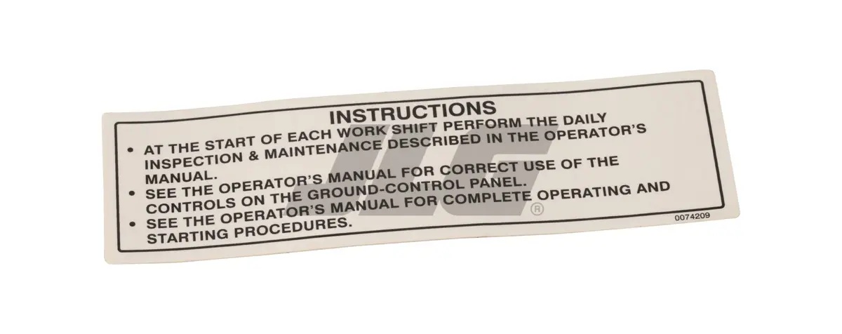 JLG Part # 0074209SN | SN-DECAL PRE-START INSTR BOOMS, EA