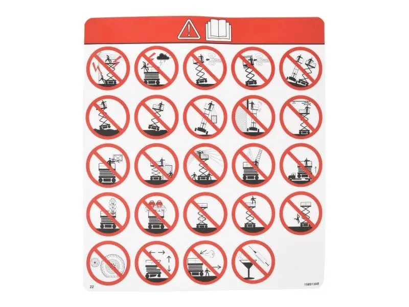 JLG Part # 158913SJ | SJ-LABEL VL WARNING HAZARDS, EA
