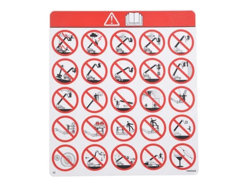JLG Part # 159500SJ | SJ-LABEL VL WARNING HAZARDS, EA