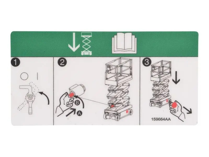JLG Part # 159664 | SJ-DECAL, EMERGENCY LOWERING, EA