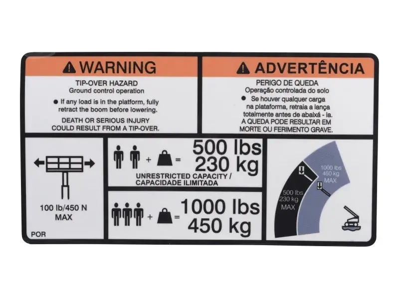 JLG Part # 1707051 | DECAL,WARNING DUALCAP(POR/ENG), EA