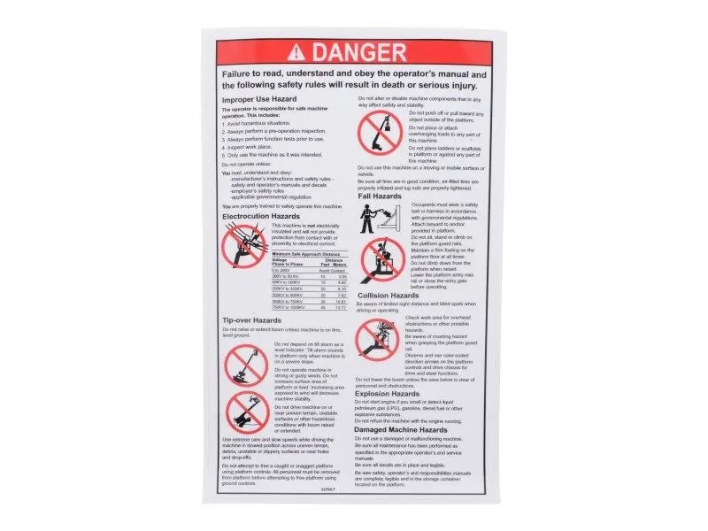 JLG Part # 32700GN | GN-DECAL DANGER GEN SAF RULES, EA