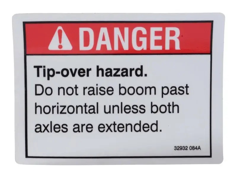 JLG Part # 32932GT | GN-DECAL DANGER TIPOVER AXLES, EA