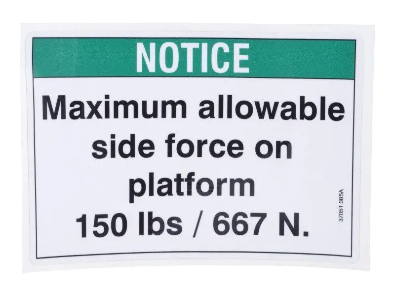 JLG Part # 37051 | GN-DECAL, NOTICE SIDE FORCE, EA