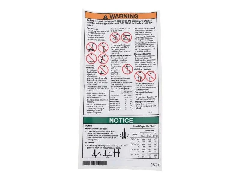 JLG Part # 40513GTGN | GN-DECAL, WARNING/SAFETY, EA