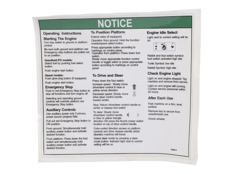 JLG Part # 65269 | GN-DECAL, NOTICE, EA