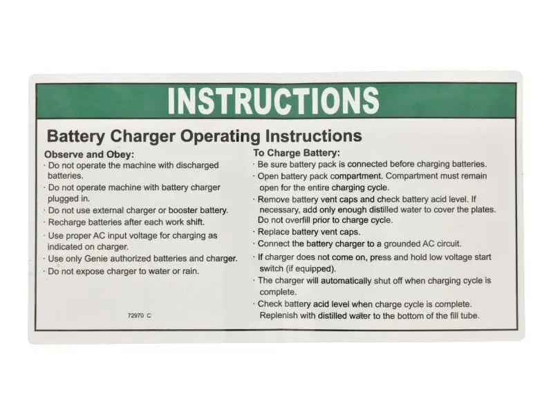 JLG Part # 72970GTGN | GN-CHARGER OP, EA