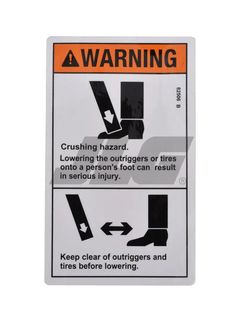 JLG Part # 82506GN | GN-WARNING FOOT CRUSHING, EA