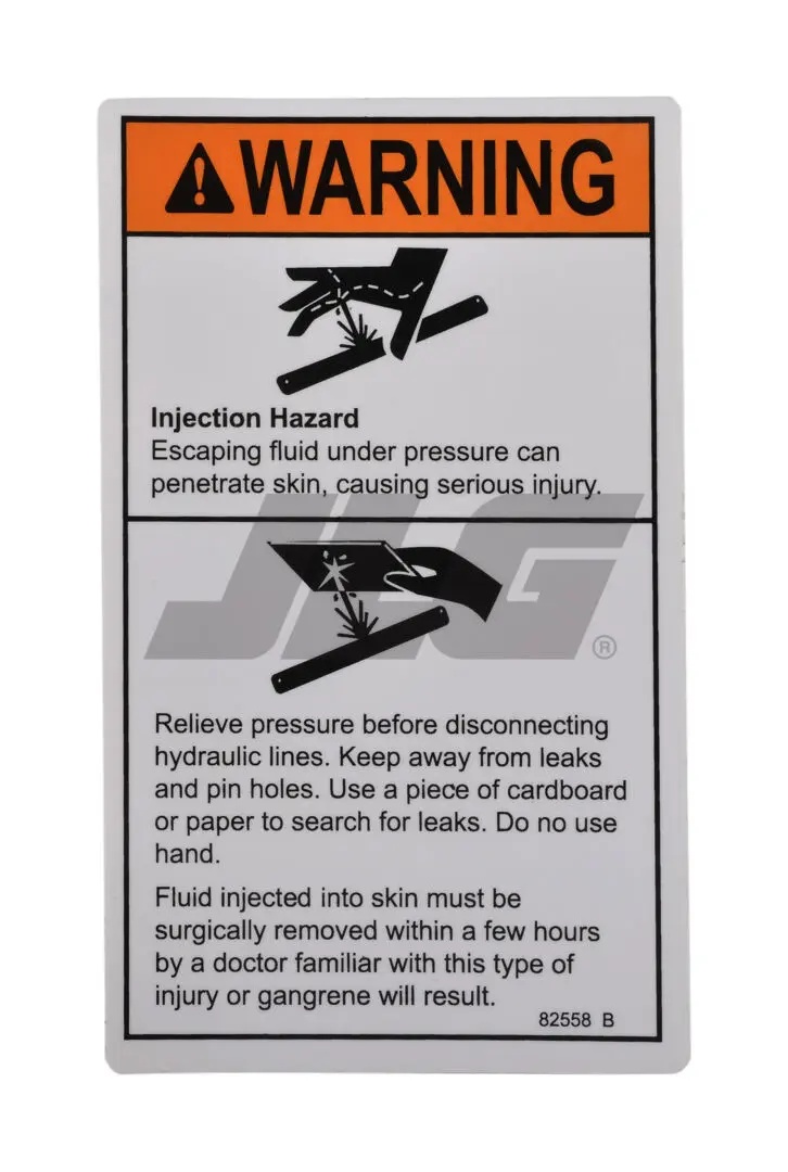 JLG Part # 82558GTGN | GN-WARN SKIN INJECTION HAZ, EA