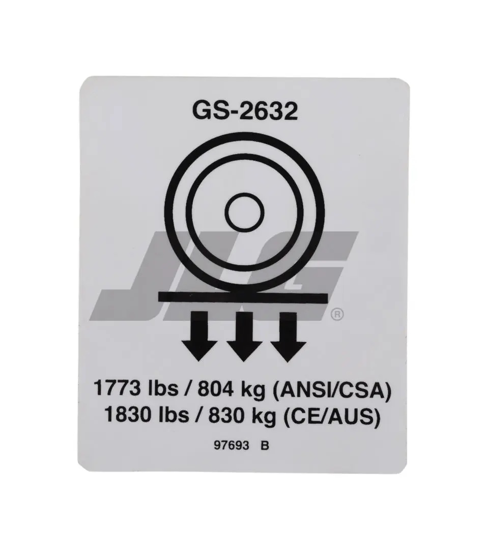 JLG Part # 97693GN | GN-LABEL,WHEEL LOAD 2632, EA