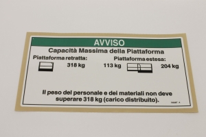 Genie Lift Part # 78028ITGT - DECAL,NOTICE,MAXCAP,3246 AU/CE, EA