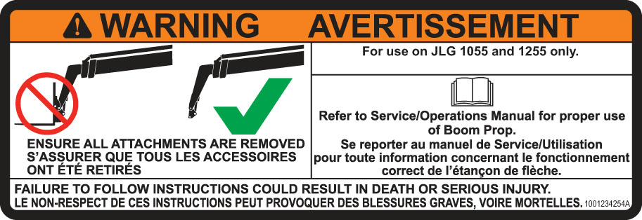 JLG Part # 1001234254 | DECAL,WARNING BOOM PROP, EA