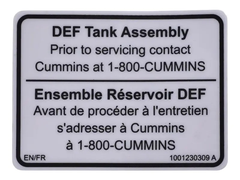 JLG Part # 1001230309 | DECAL,DEF TANK SERVICE EN/FR, EA