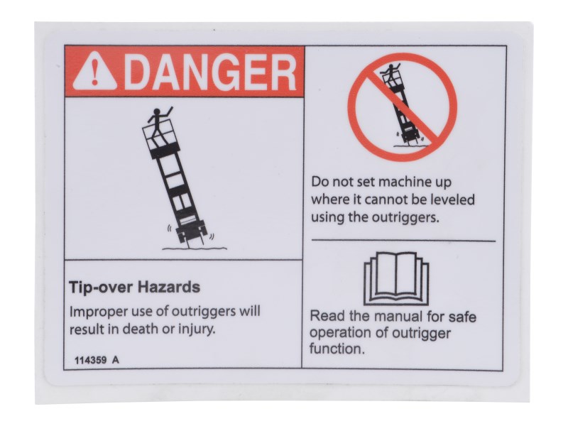 JLG Part # 70043631 | DECAL,DANGER/INSTR-OUTRIGGER, EA