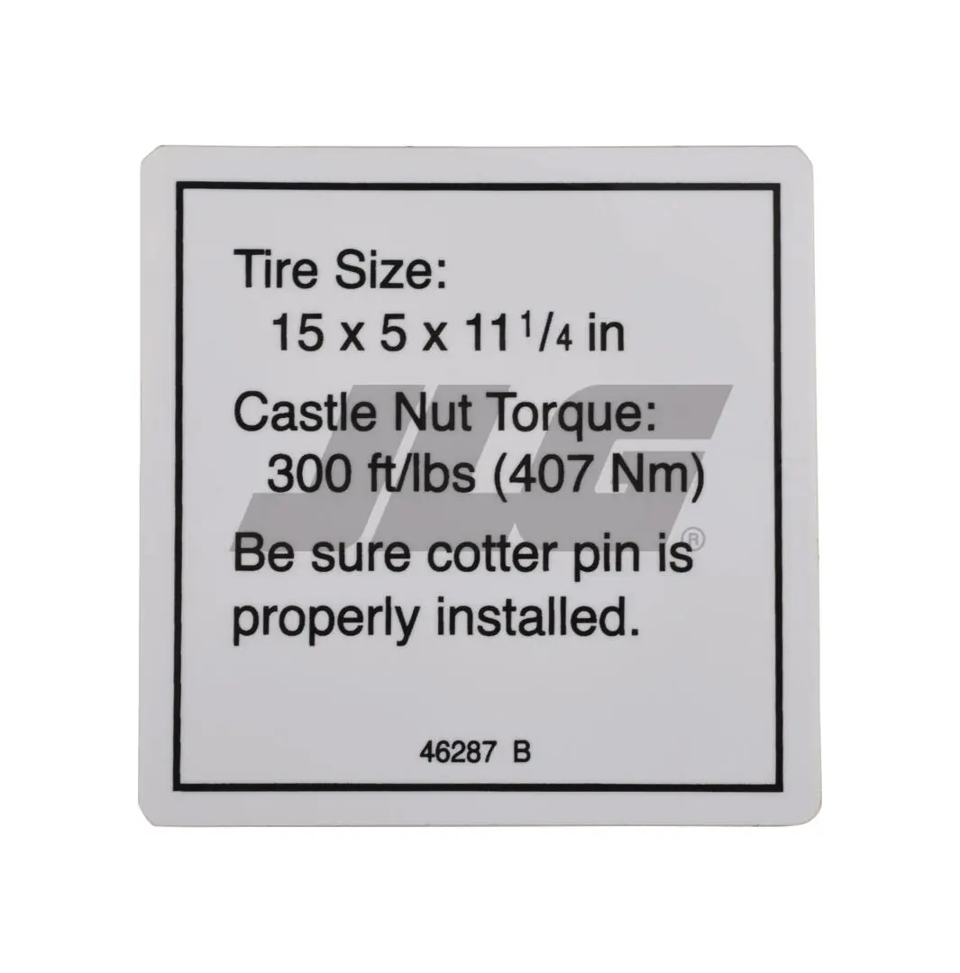 JLG Part # 46287GT | GN-LABEL-TIRE SPEC, EA