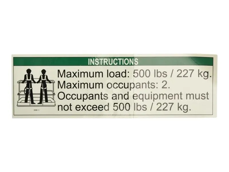 JLG Part # 70040438 | NOTICE MAX LOAD 500LBS, EA