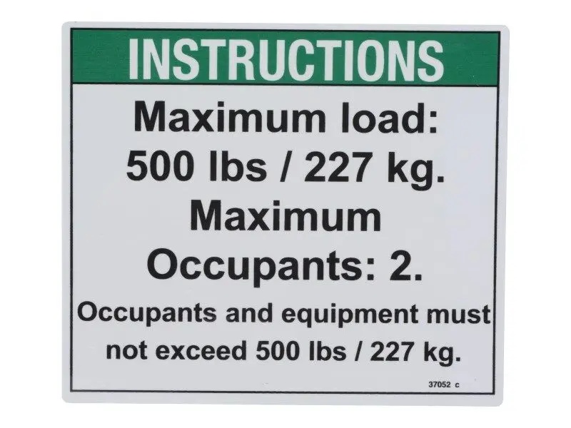 JLG Part # 70040814 | NOTICE MAX LOAD 500LBS, EA
