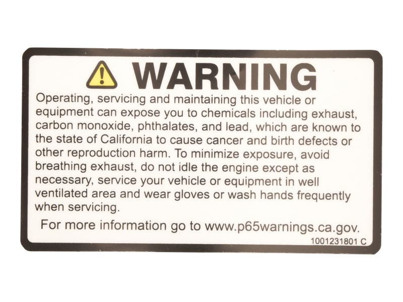 JLG Part # 1001231801 | DECAL,WARNING PROP 65, EA