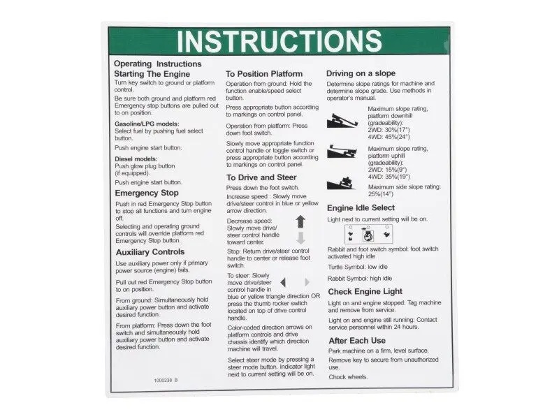 JLG Part # 70041952 | DECAL,NOTICE OPERATING, EA