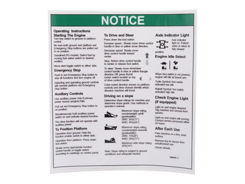 JLG Part # 70041729 | DECAL,NOTICE OPERATING, EA
