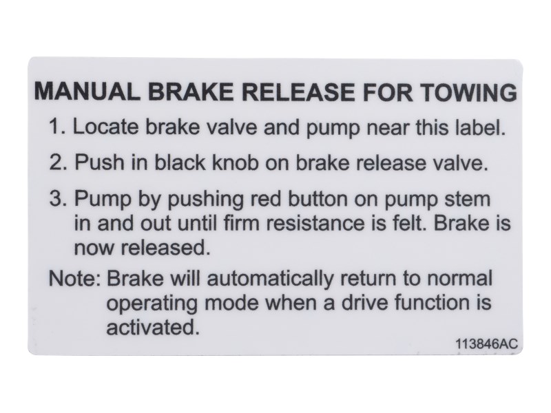 JLG Part # 70046071 | DECAL,MANUAL BRAKE RELEASE, EA