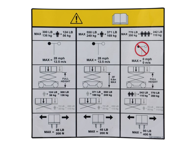 JLG Part # 1001229804 | DECAL,CAPACITY, EA