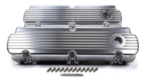 Mr. Gasket 6841G SBF Cast Alm Valve Cover Set Finned Style Pol.