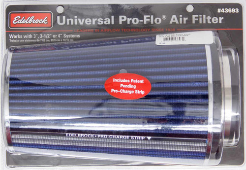Edelbrock 43693 Pro-Flo Air Filter Cone 10.5 Tall Blue/Chrome