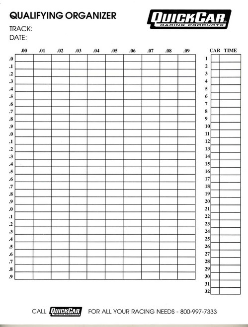 Quickcar Racing Products 51-236 Qualifying Organizer Sheets (50pk)