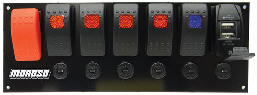 Moroso 74194 Rocker LED Switch Panel w/Breakers & USB Ports